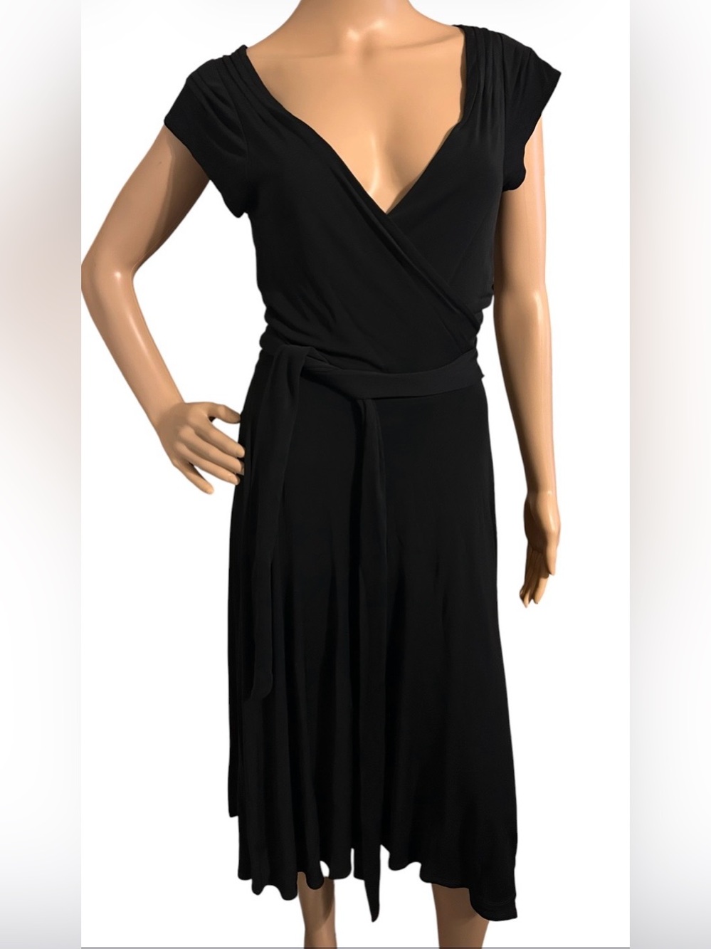 Diane Von Furstenberg Black True Wrap Midi Dress Women 8 V Neck Timeless Chic